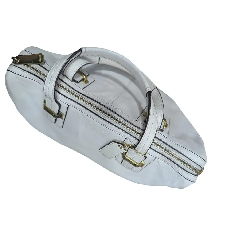 COACH! LUXE CREAM GENUINE LEATHER, GOLD HARDWARE, DUAL HANDLE HANDBAG, PURSE!